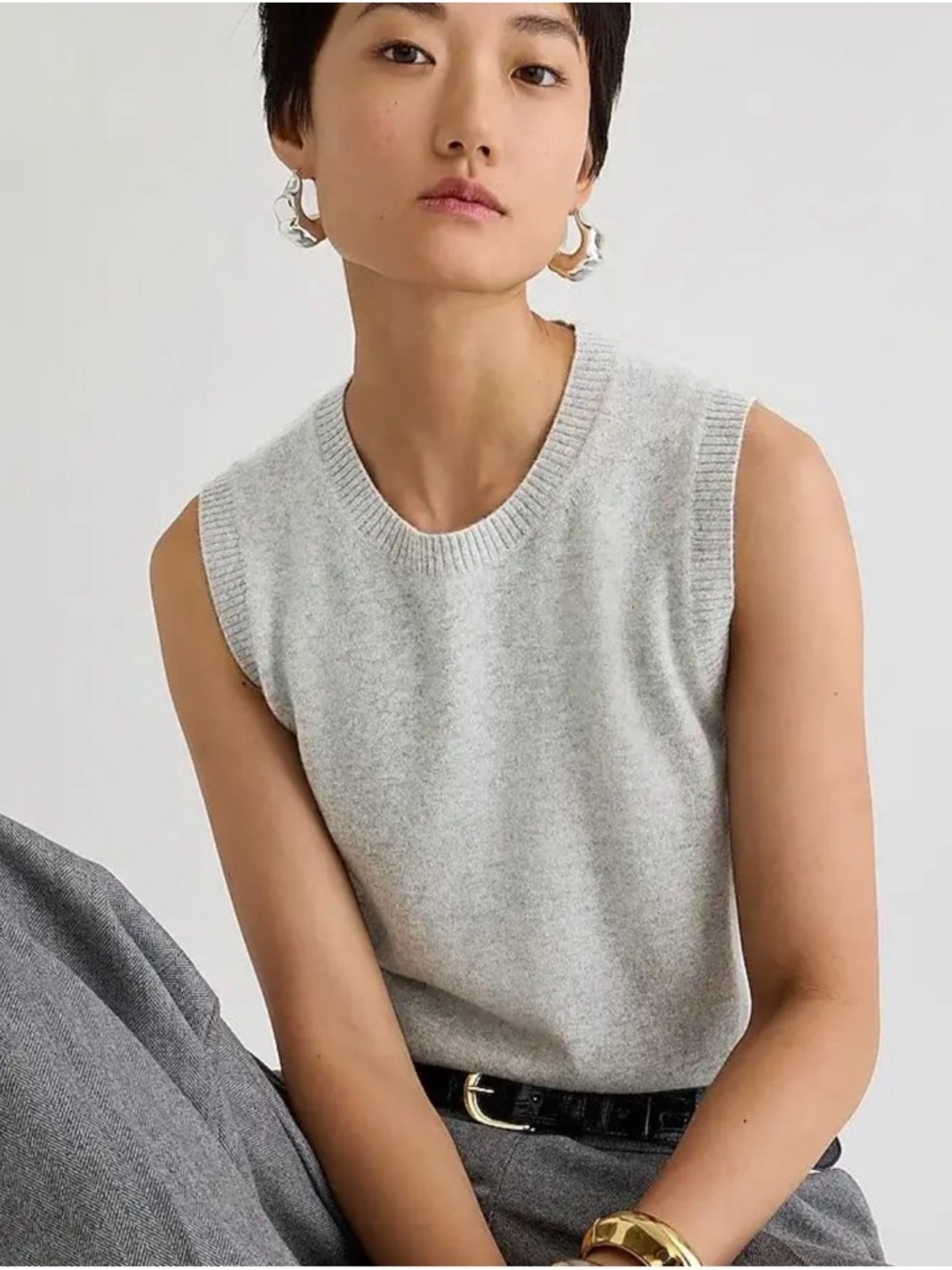 J Crew Light Heather Grey Cotton Sleeveless High Crewneck Sweater Tank Size XS